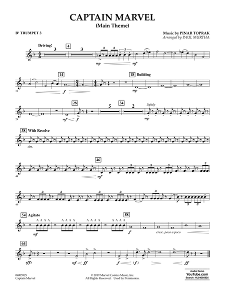 Captain Marvel (Main Theme) (arr. Paul Murtha) - Bb Trumpet 3
