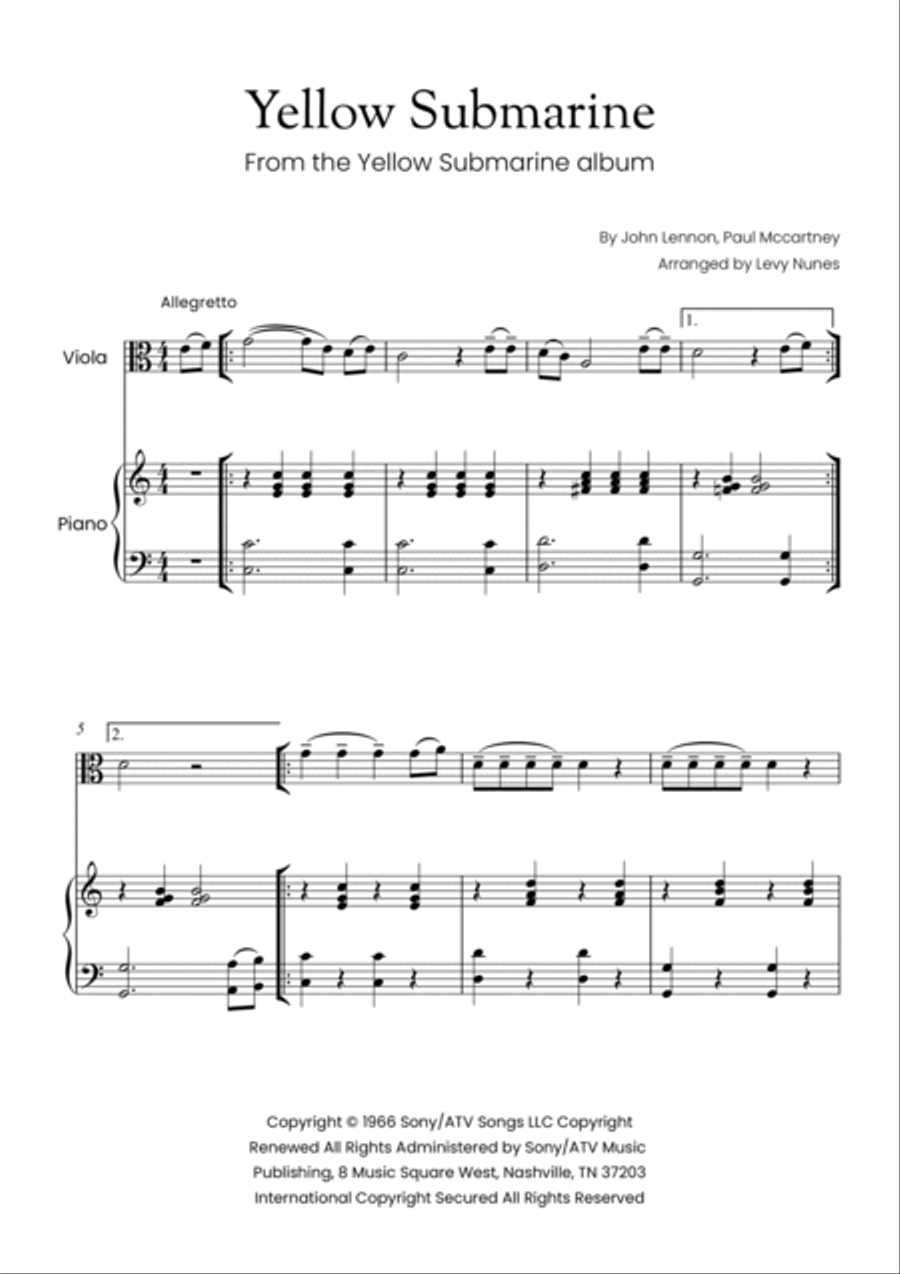 Yellow Submarine Viola scores gallery preview page 2