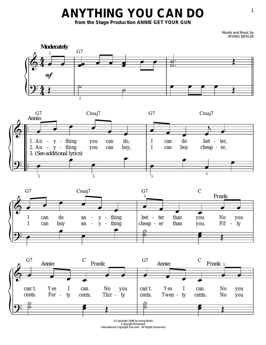 Anything You Can Do (from Annie Get Your Gun) Easy Piano scores gallery preview page 1