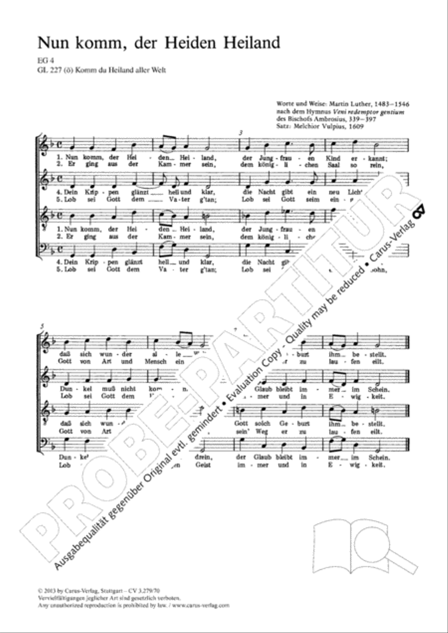 Now come, the nation's Saviour (Nun komm, der Heiden Heiland) 4-Part scores gallery preview page 2