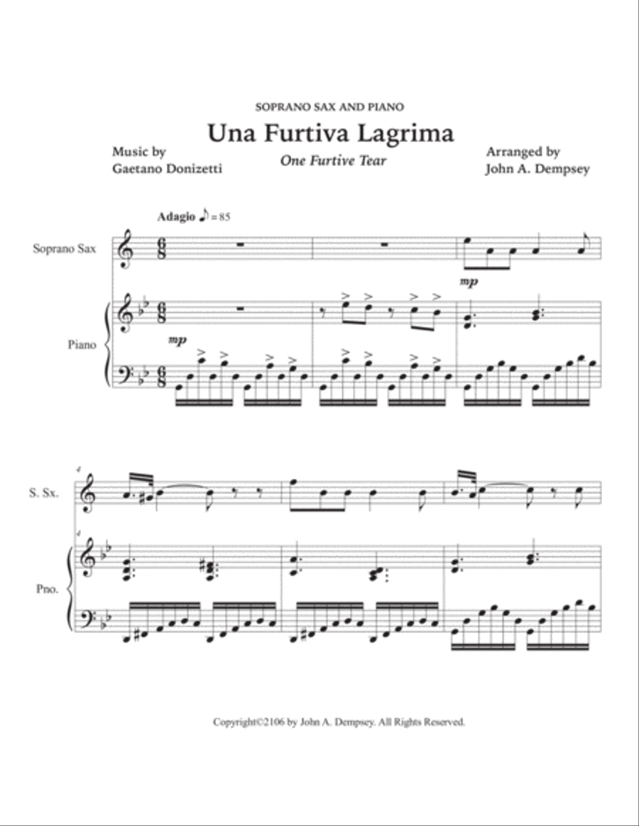 Una Furtiva Lagrima (One Furtive Tear): Soprano Sax and Piano Una Furtiva Lagrima (One Furtive Tear): Soprano Sax and Piano Soprano Saxophone scores gallery preview page 5