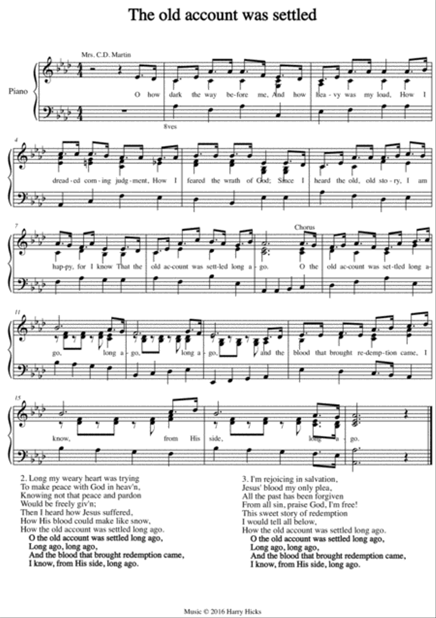 The old account was settled. A new tune to a wonderful old hymn. Unison Choir scores gallery preview page 1