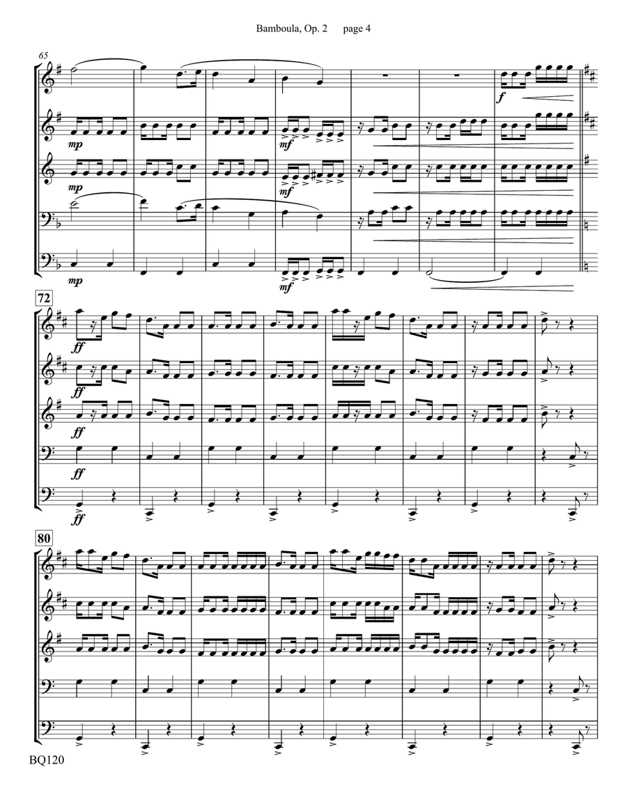 Bamboula, Opus 2 for Brass Quintet Brass Quintet scores gallery preview page 5