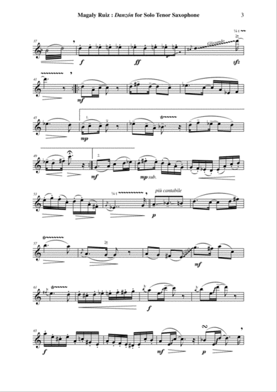 Magaly Ruiz: Danzón for solo tenor saxophone Tenor Saxophone scores gallery preview page 3