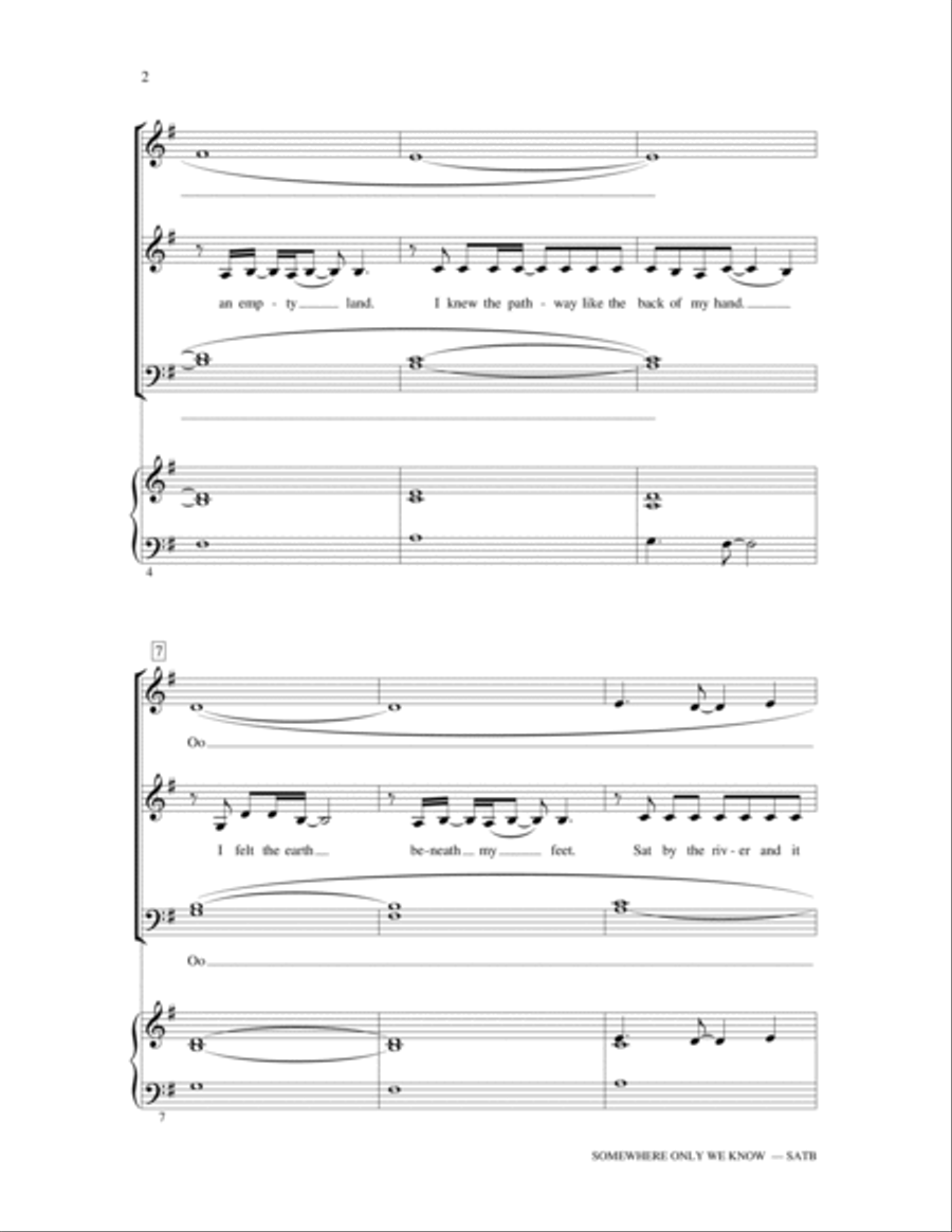 Somewhere Only We Know 4-Part scores gallery preview page 2