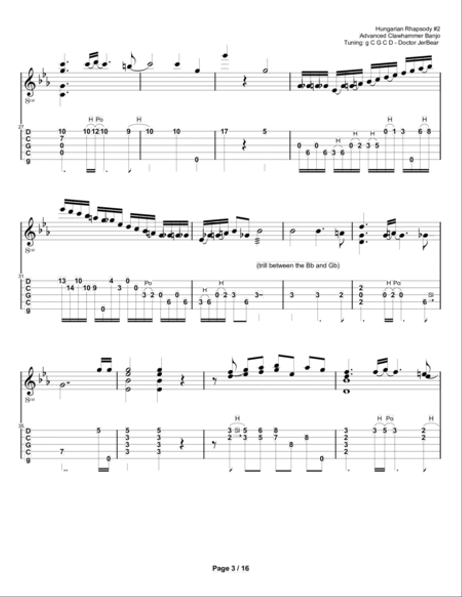 Doctor JerBear--Hungarian Rhapsody #2--Advanced Clawhammer Banjo Banjo scores gallery preview page 3
