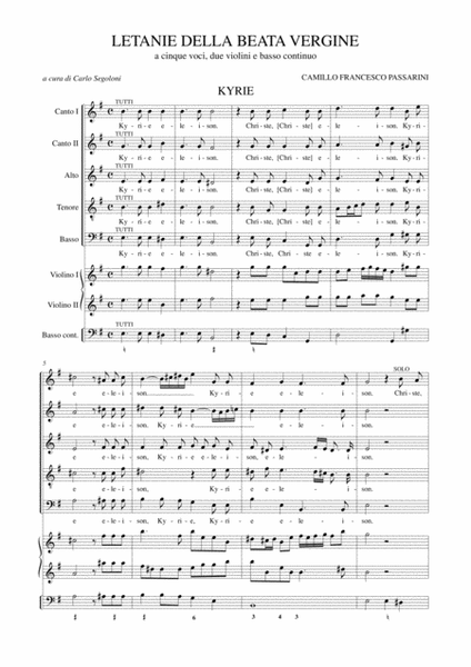 Letanie della Beata Vergine for 5 Voices (SSATB), 2 Violins and Continuo