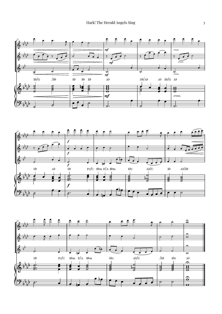 Hark! The Herald Angels Sing Trio Arrangement | Christmas Carol Sheet Music Woodwind Trio scores gallery preview page 3