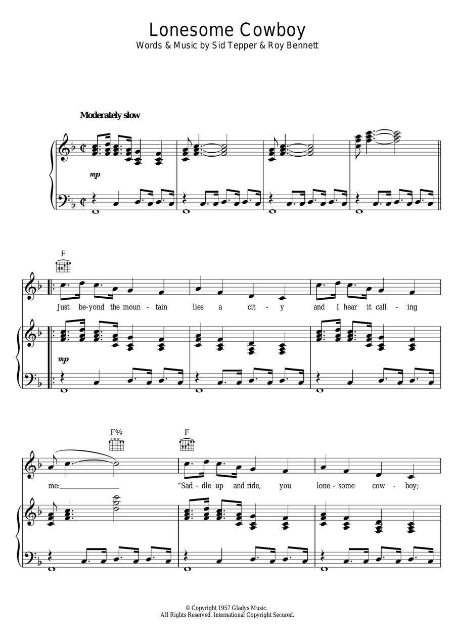 Lonesome Cowboy Piano, Vocal scores gallery preview page 1