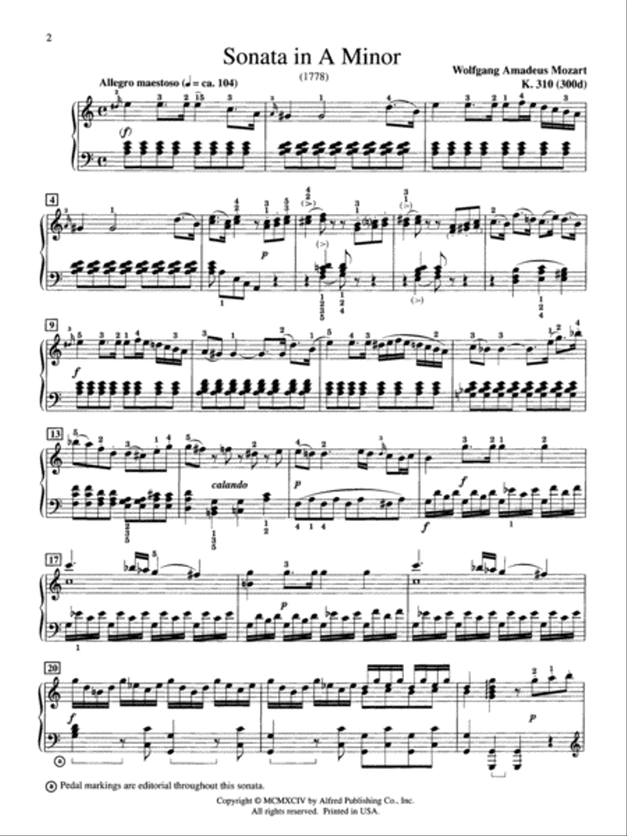 Sonata in A minor, K. 310