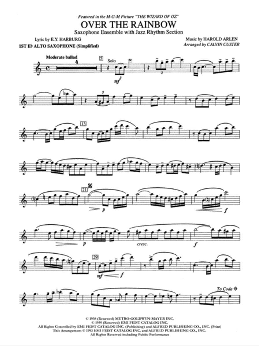 Over the Rainbow: 1st Alto Sax Simplified Alto Saxophone scores gallery preview page 1