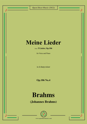 Book cover for Brahms-Meine Lieder,Op.106 No.4 in d sharp minor,for Voice and Piano