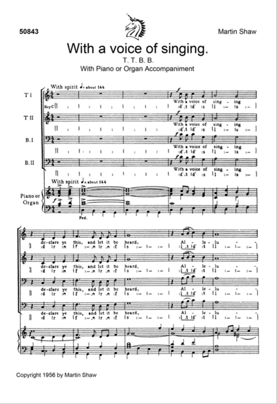 With A Voice Of Singing TTBB scores gallery preview page 1