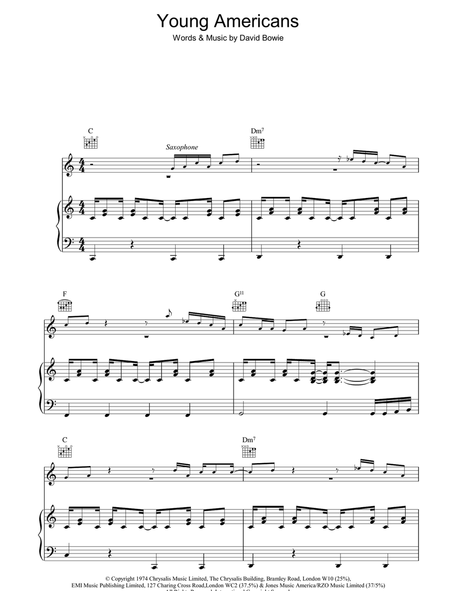 Young Americans Piano, Vocal, Guitar scores gallery preview page 1