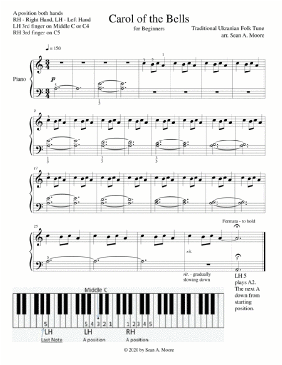 Carol of the Bells - Traditional Ukranian Tune Easy Piano scores gallery preview page 1