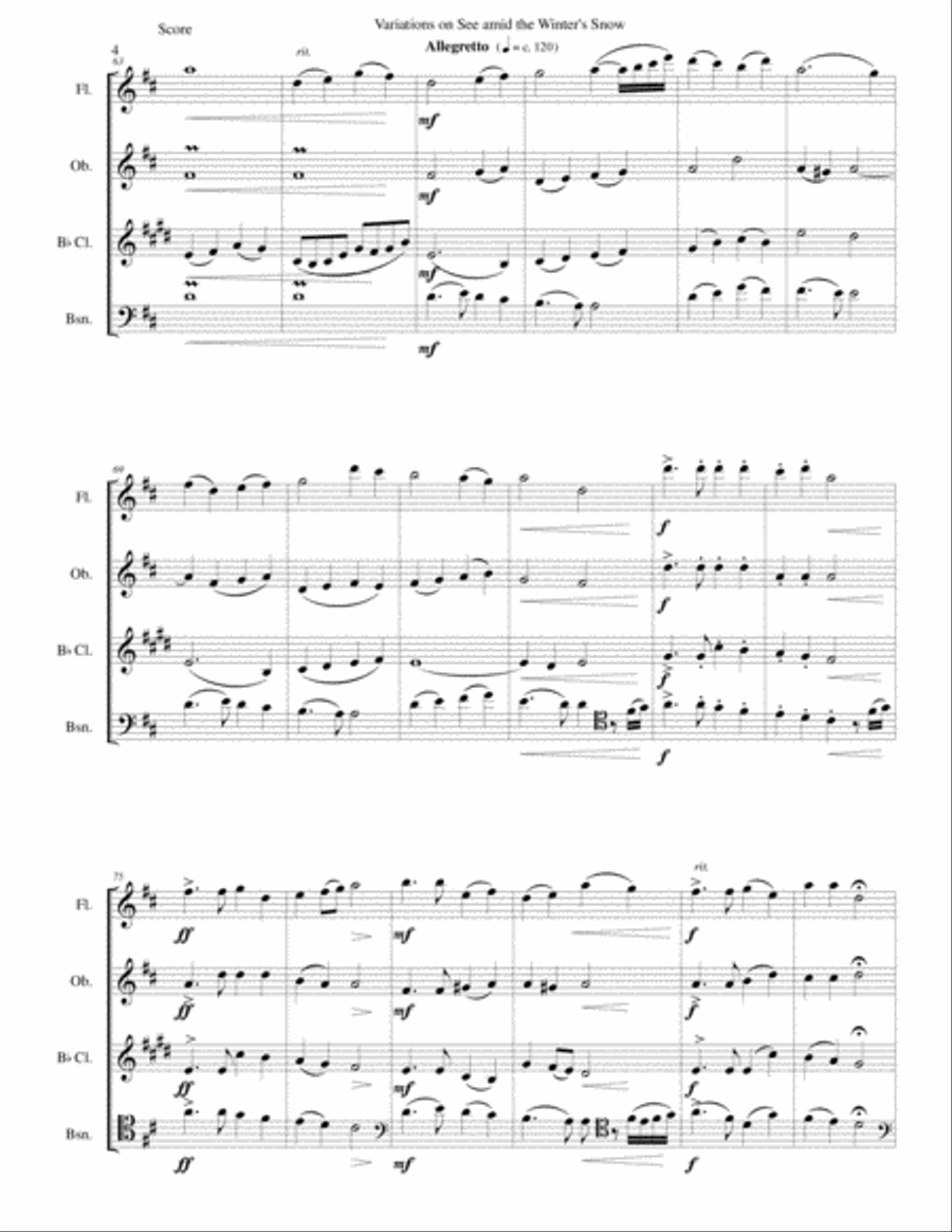 Variations on See amid the Winter's Snow for wind quartet Woodwind Quartet scores gallery preview page 4