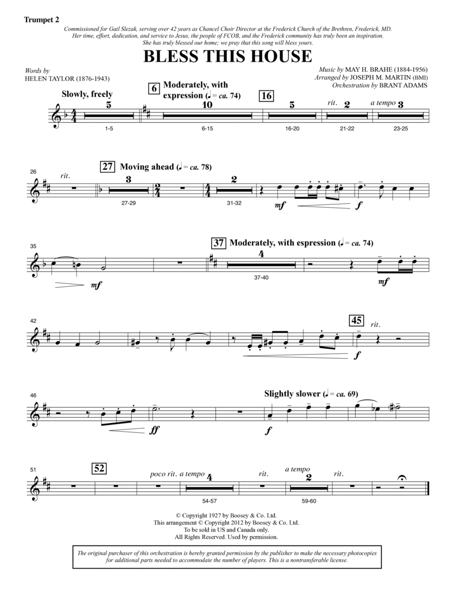 Bless This House - Bb Trumpet 2 Choir scores gallery preview page 1