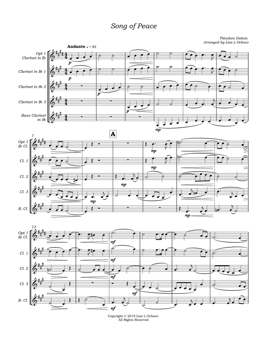 Song of Peace for Clarinet Quartet Clarinet Quartet scores gallery preview page 5