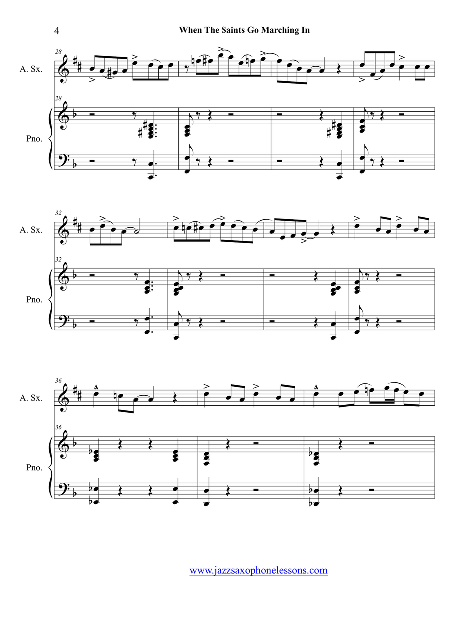 When The Saints Go Marching In , for Piano and Alto saxophone Jazz Ensemble scores gallery preview page 5