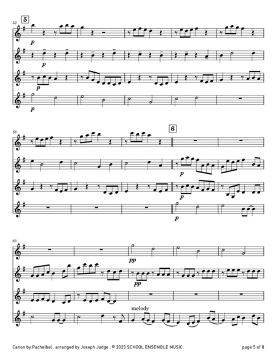 Canon by Pachelbel for Clarinet Quartet in Schools Clarinet Quartet scores gallery preview page 5