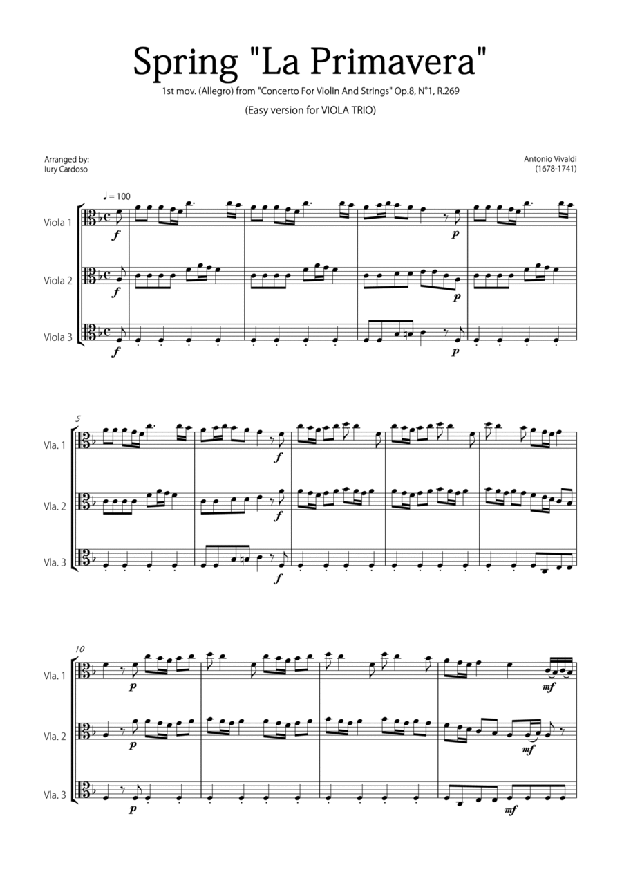 Spring La Primavera by Vivaldi Easy version for VIOLA TRIO