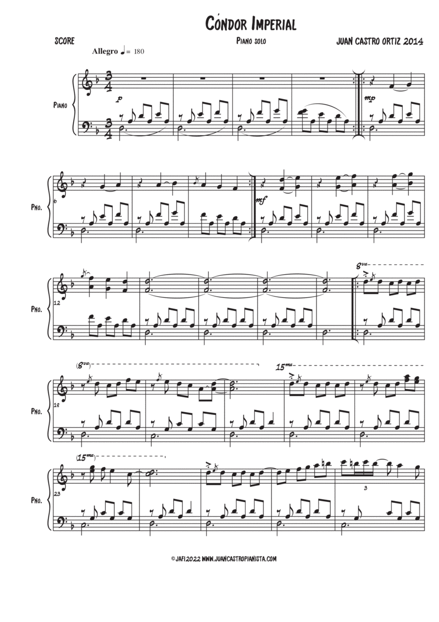Cóndor Imperial - Piano solo - Juan Castro Pianista Piano Solo scores gallery preview page 1