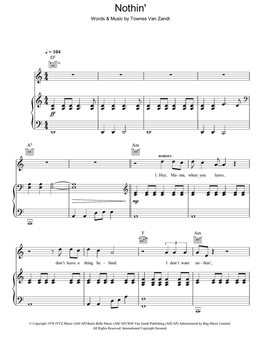 Nothin' Nothin' Piano, Vocal, Guitar scores gallery preview page 1