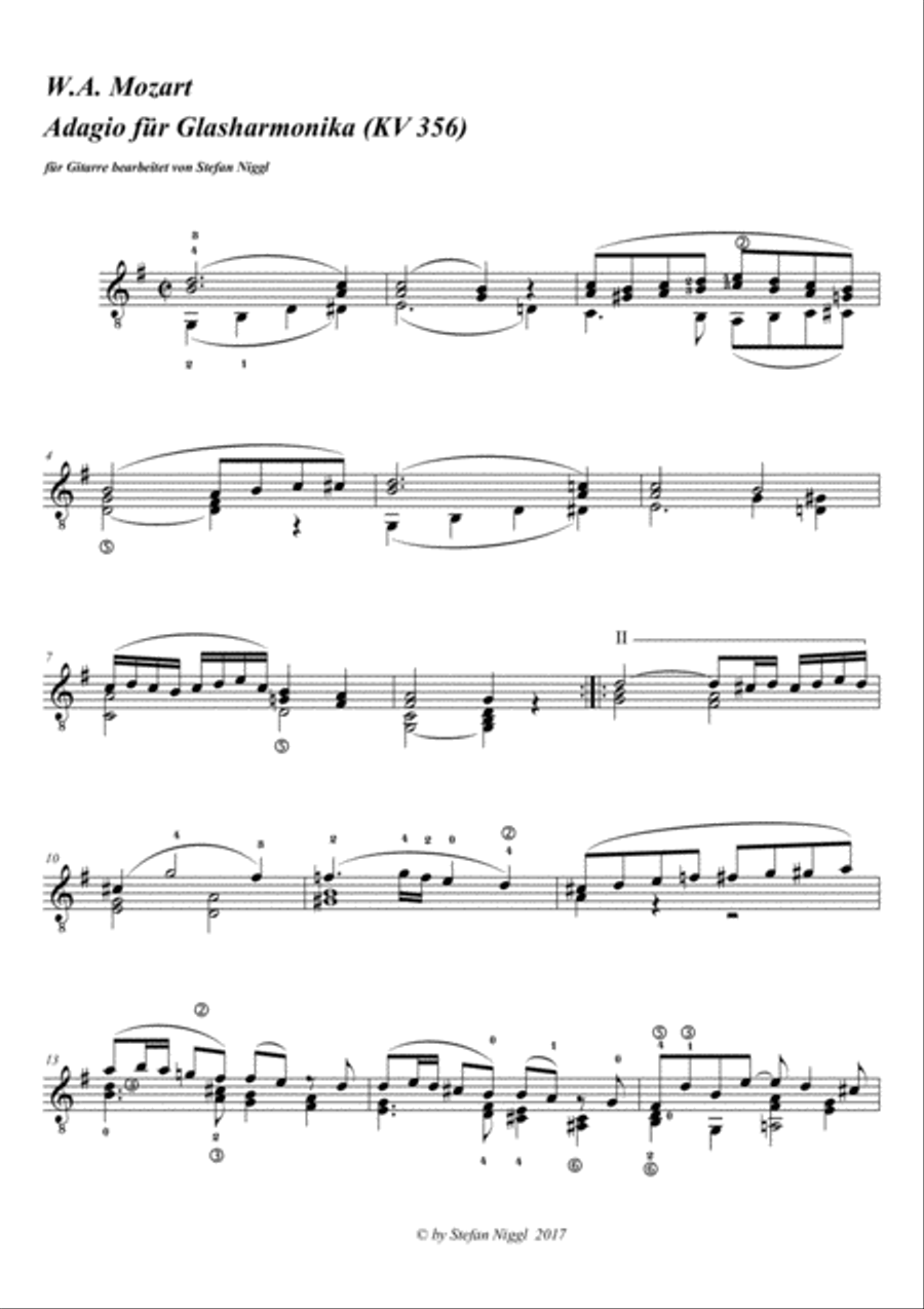 Adagio for glass harmonica KV 356 Acoustic Guitar scores gallery preview page 1