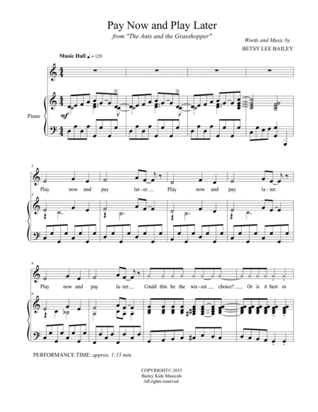Pay Now and Play Later by Betsy Lee Bailey Unison Choir - Digital Sheet Music