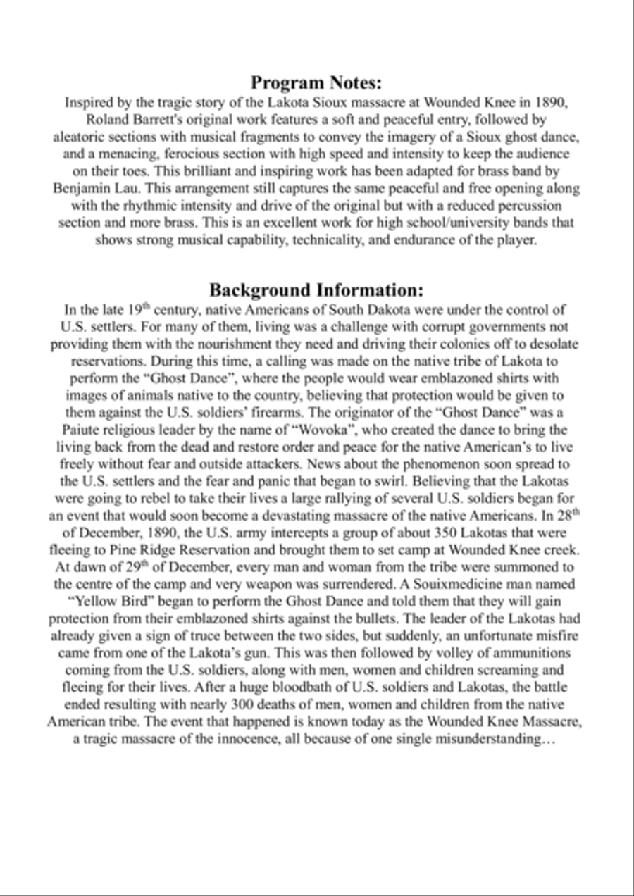 Ghost Dances (Wounded Knee, 1890) for Brass Band Brass Band scores gallery preview page 2