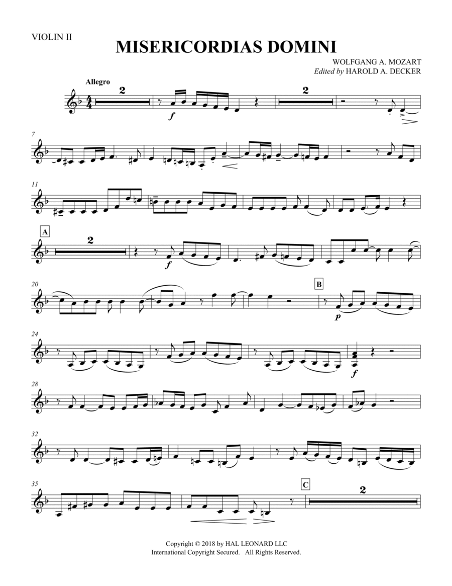 Misericordias Domini (arr. Harold Decker) - Violin 2 Choir scores gallery preview page 1