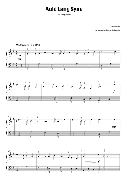 Auld Lang Syne (easy piano – G major) image number null