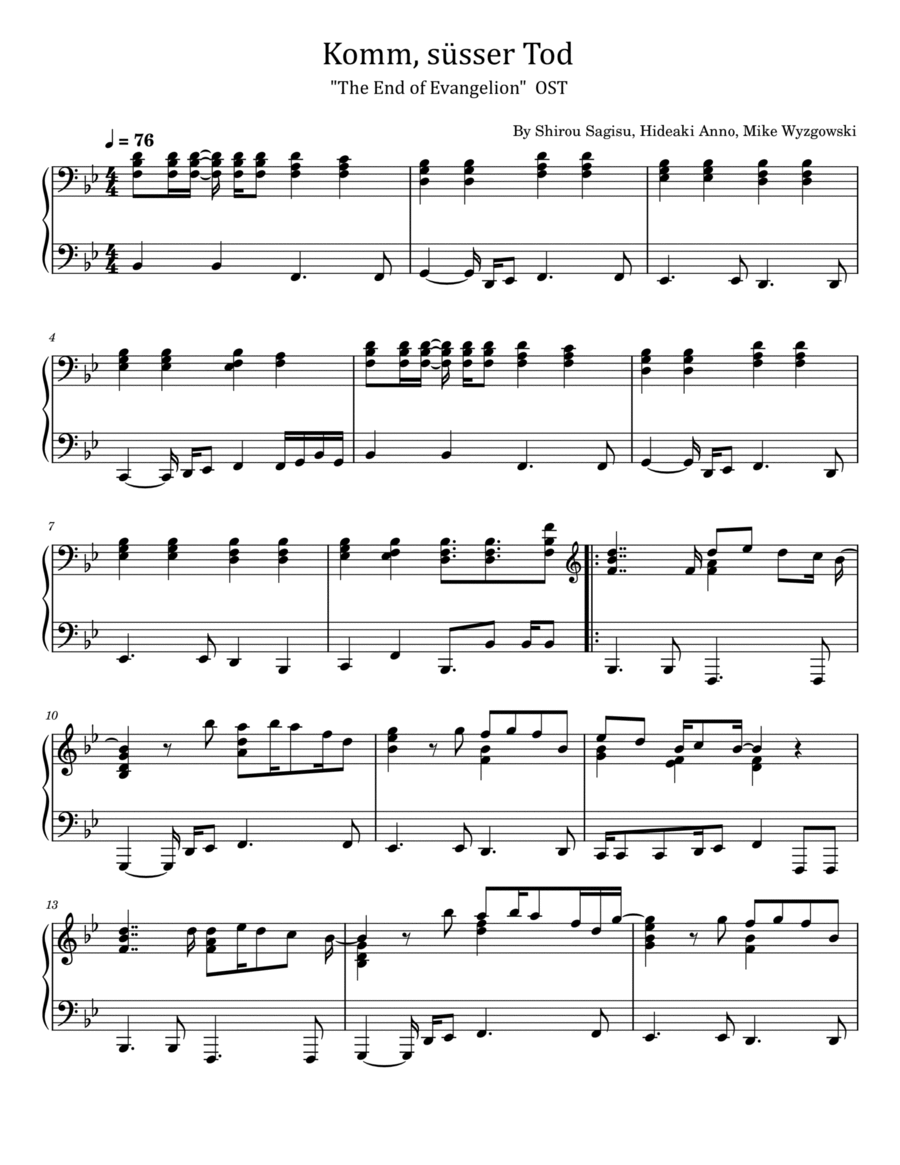 Komm, Susser Tod Piano Solo scores gallery preview page 1