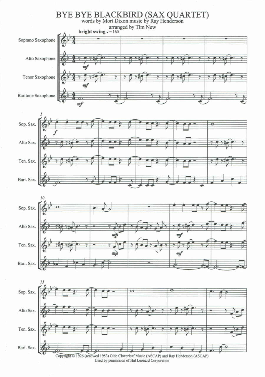 Bye Bye Blackbird Woodwind Quartet scores gallery preview page 1