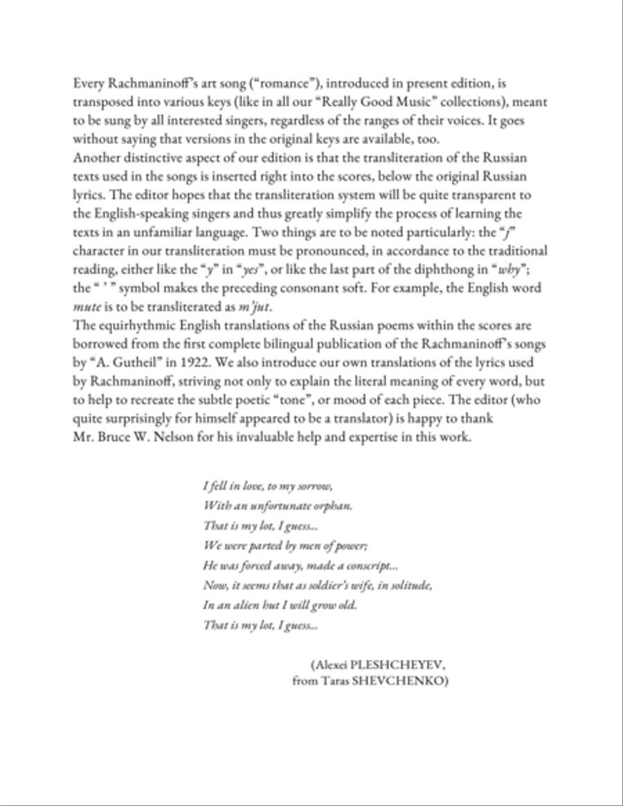 RACHMANINOFF Sergei: The soldier’s wife, an art song with transcription and translation (A minor) Soprano Voice scores gallery preview page 2