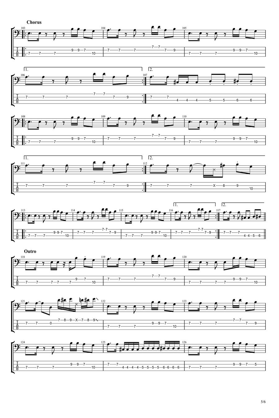 (Da Le) Yaleo Bass Guitar Tablature scores gallery preview page 5