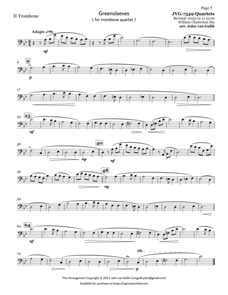 Trombone Quartets For Christmas Vol 2 - Part 2 - Bass Clef