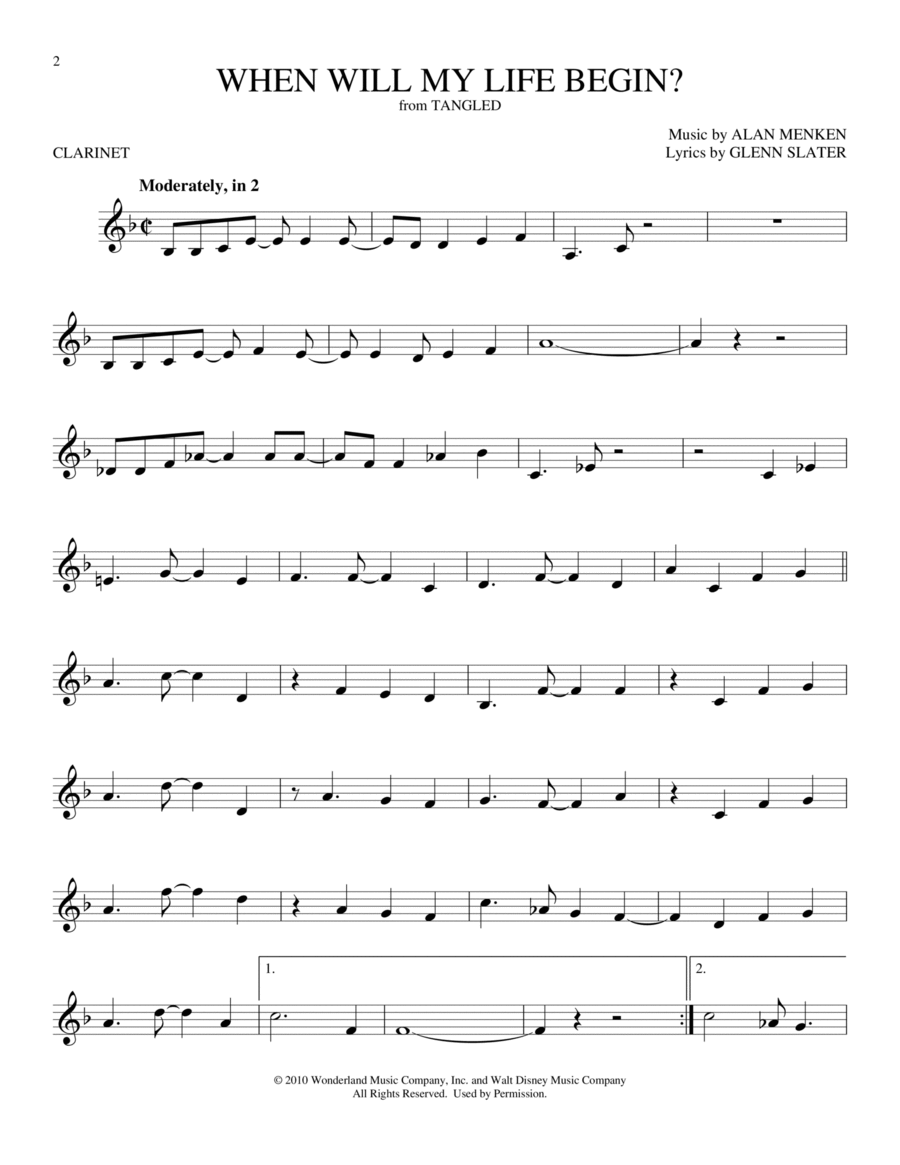 When Will My Life Begin? (from Tangled) Clarinet Solo scores gallery preview page 1