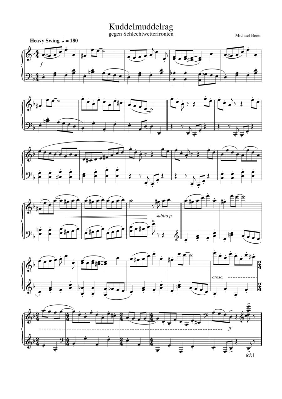 Kuddelmuddelrag gegen Schlechtwetterfronten - Piano Ragtime to fight bad weather depressions !!! Piano Solo scores gallery preview page 1