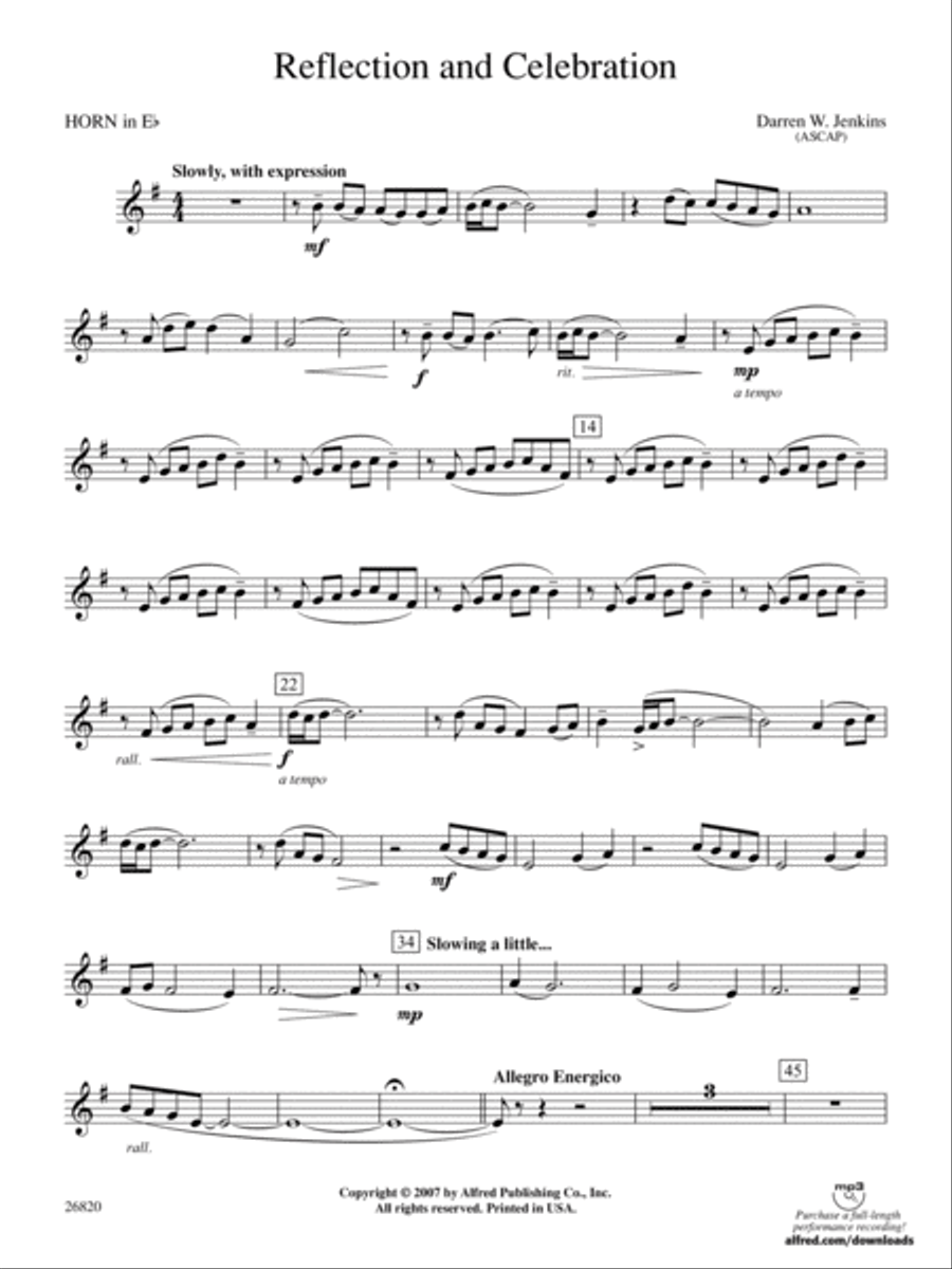 Reflection and Celebration: (World Part) 1st Horn in E-flat Concert Band scores gallery preview page 1