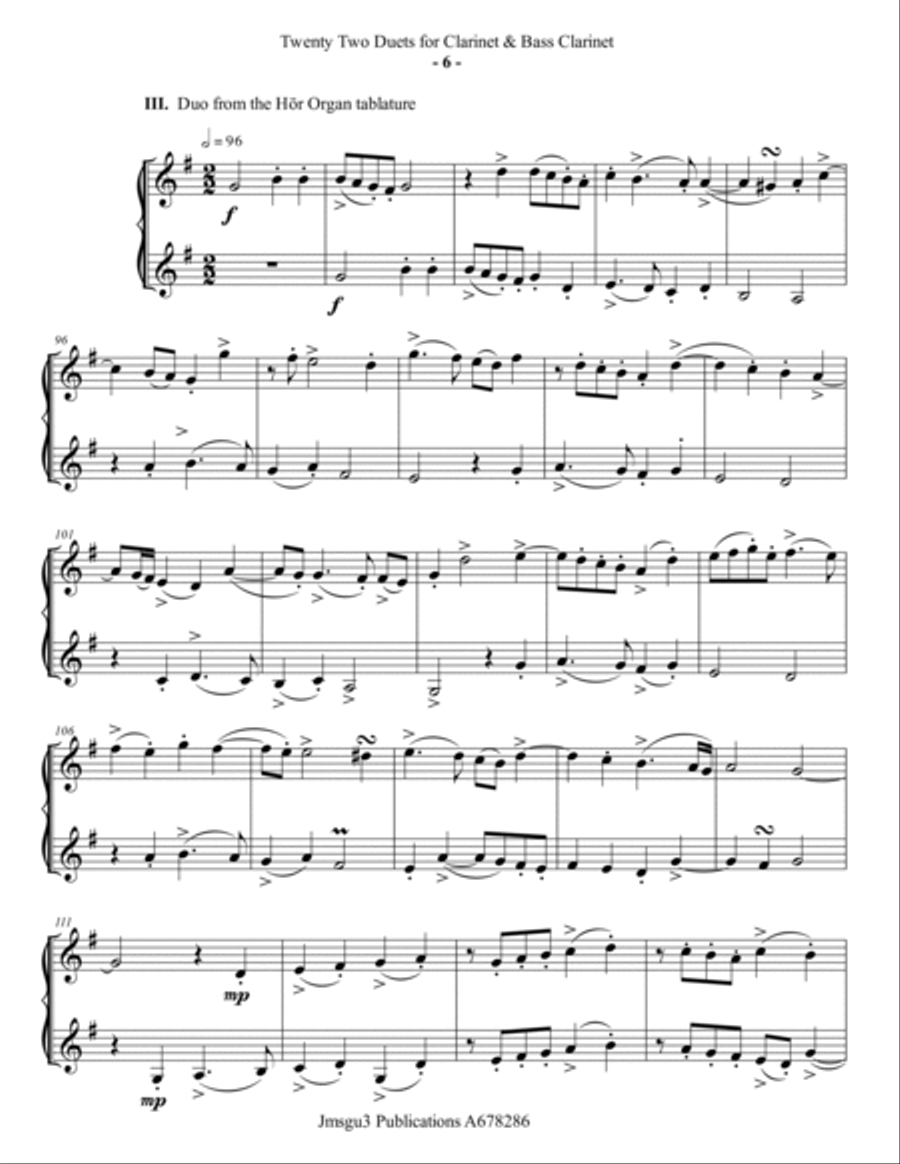 Josquin: 22 Duets for Clarinet & Bass Clarinet Clarinet Duet scores gallery preview page 6
