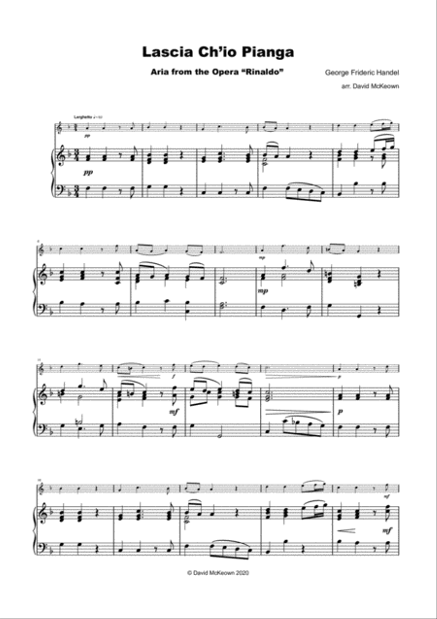 Lascia Ch'io Pianga, Aria from Rinaldo, by G F Handel, for Soprano Recorder and Piano Soprano Recorder scores gallery preview page 2
