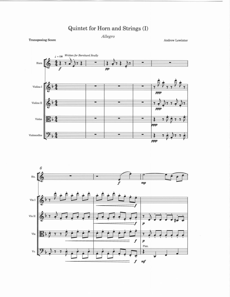 Quintet for Horn and Strings Chamber Orchestra scores gallery preview page 1