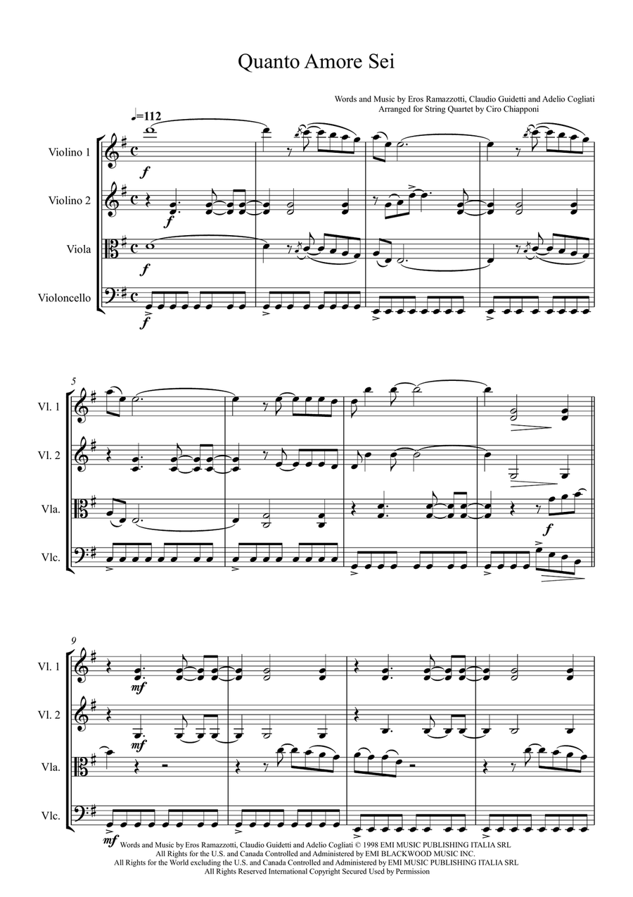 Quanto Amore Sei Quanto Amore Sei String Quartet scores gallery preview page 1