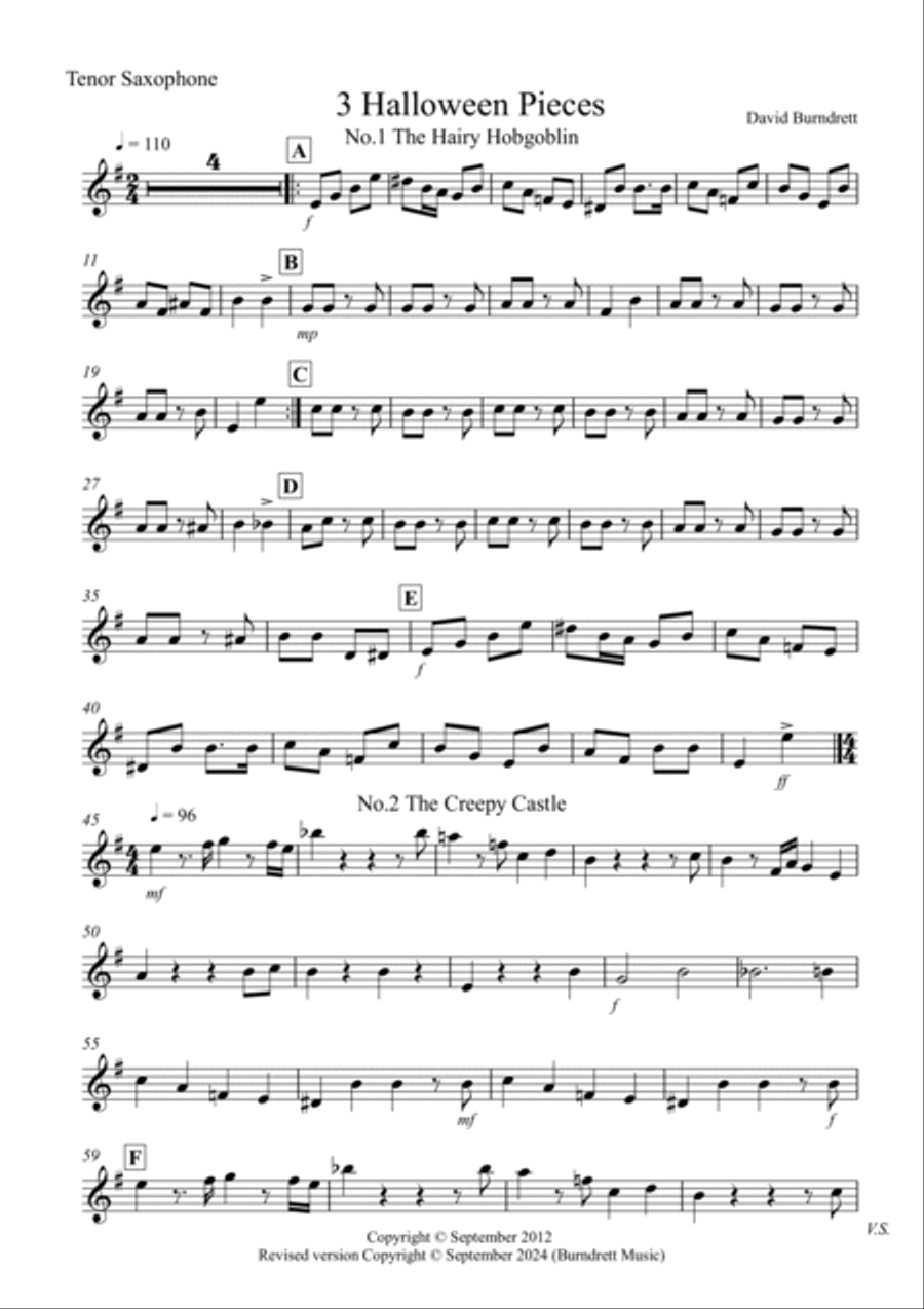 3 Halloween Pieces for Tenor Saxophone, Violin and Cello Trio Small Ensemble scores gallery preview page 6