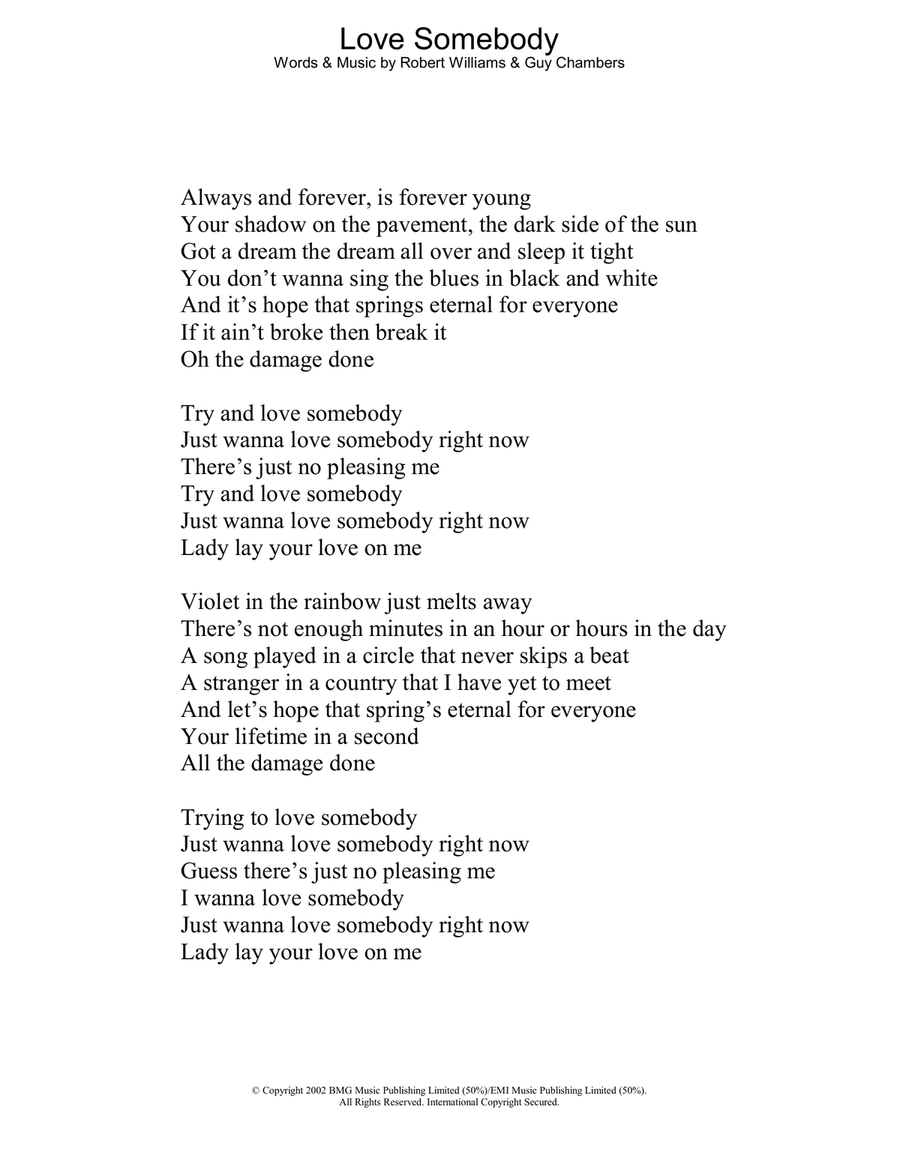 Love Somebody Love Somebody Voice scores gallery preview page 1