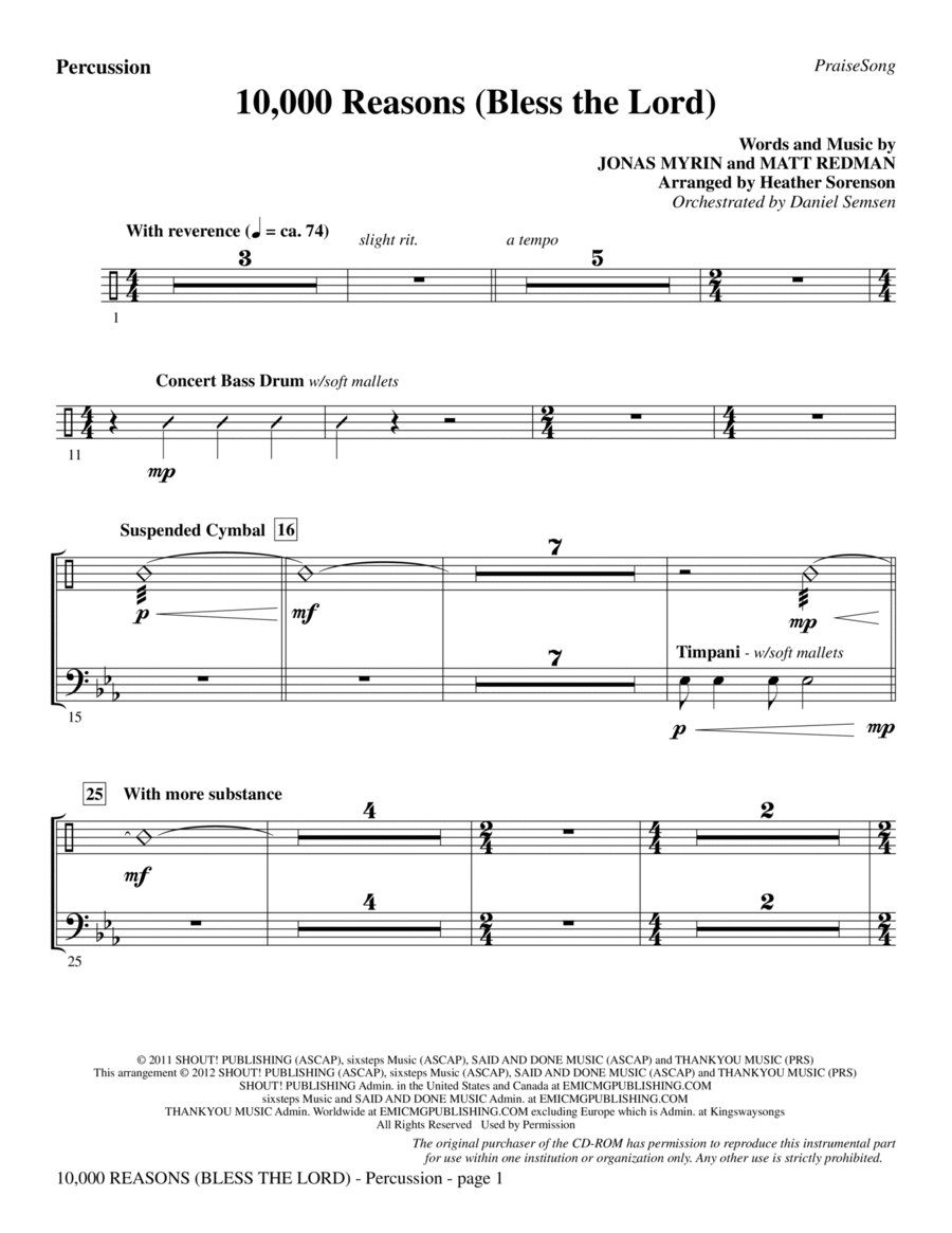 10,000 Reasons (Bless The Lord) - Percussion Choir scores gallery preview page 1