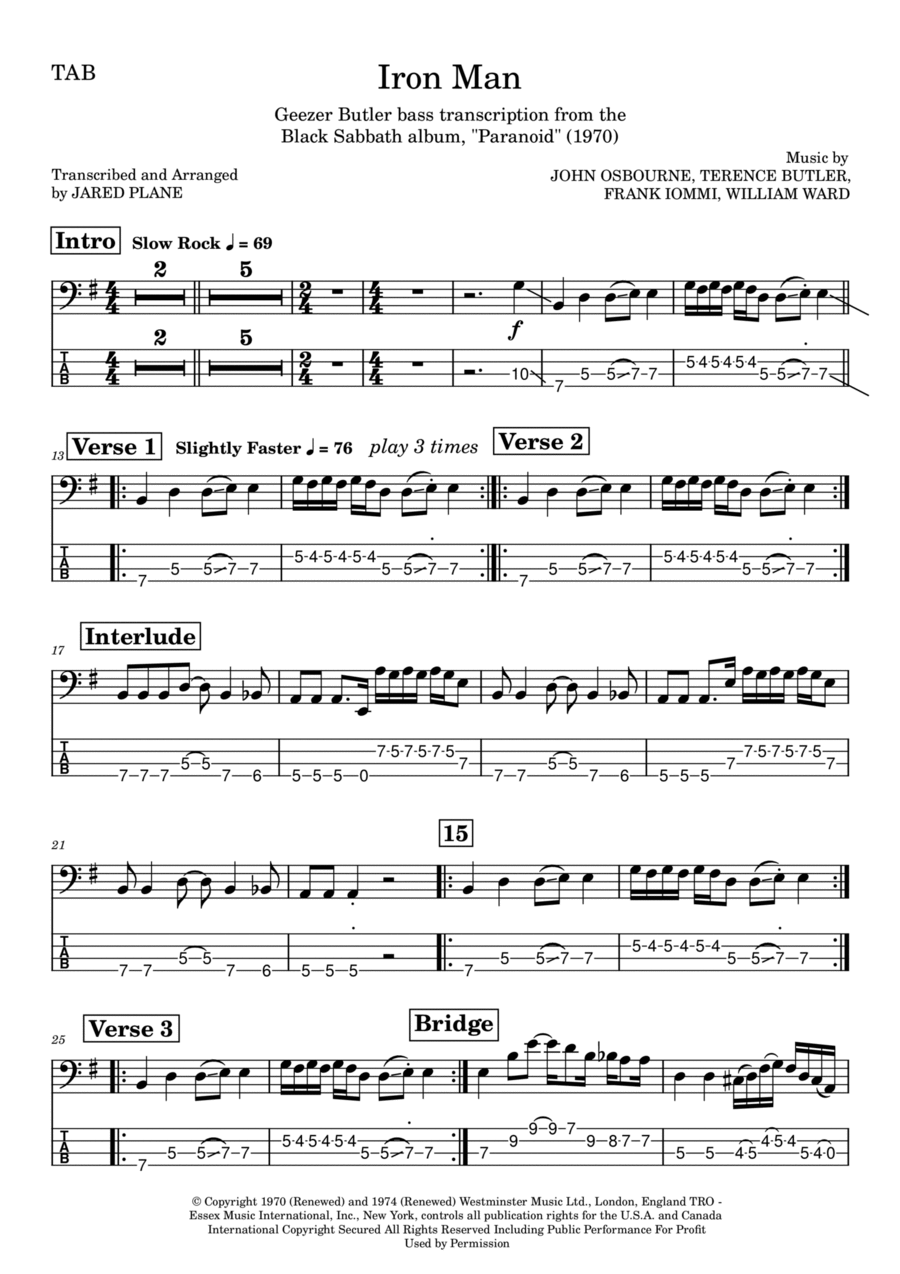Iron Man Guitar Tablature scores gallery preview page 1