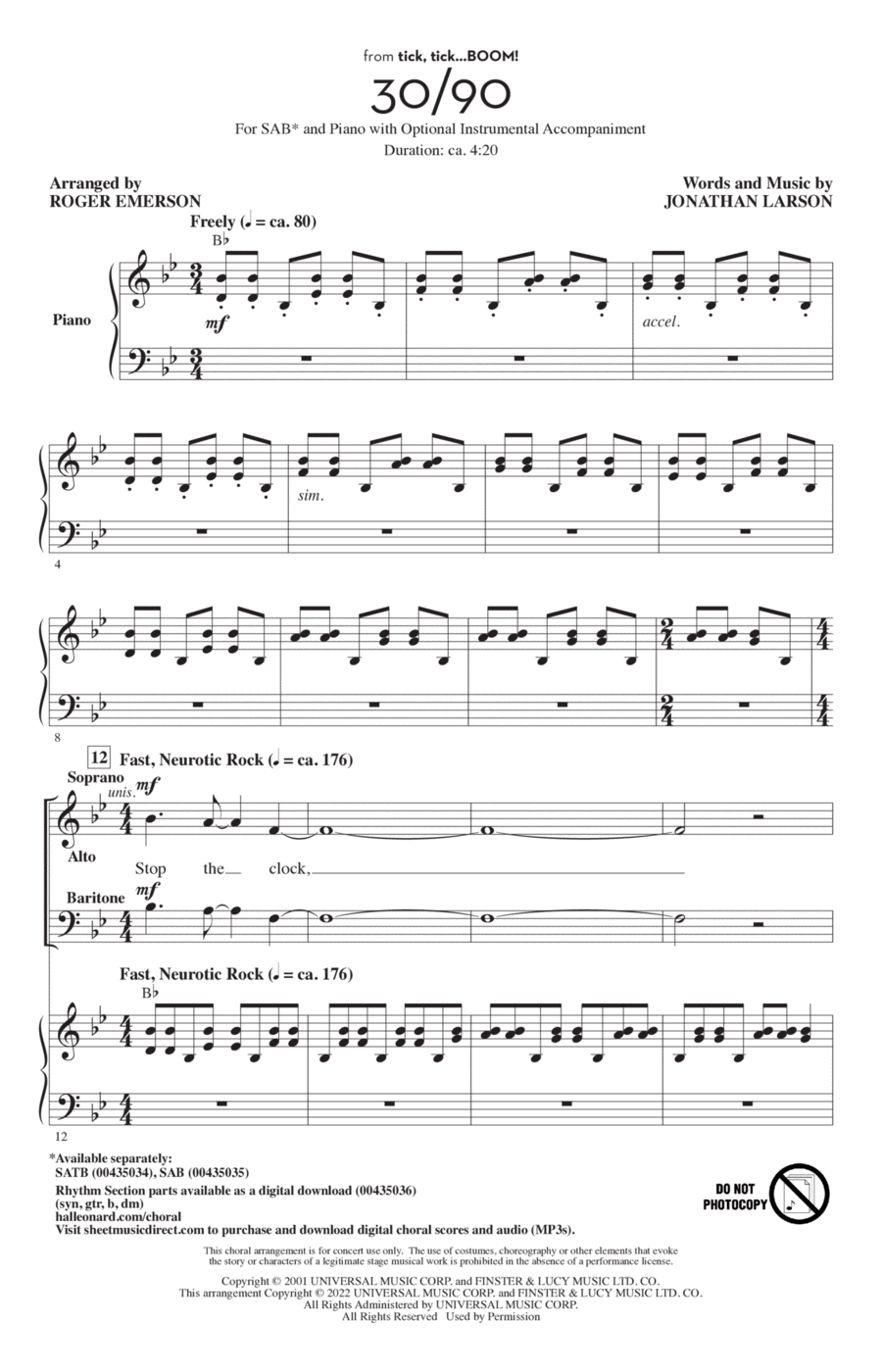 30/90 (from tick, tick... BOOM!) (arr. Roger Emerson) 3-Part scores gallery preview page 1