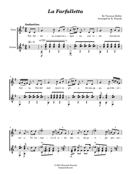Bellini (for Voice and Guitar) by Vincenzo Bellini Acoustic Guitar - Digital Sheet Music